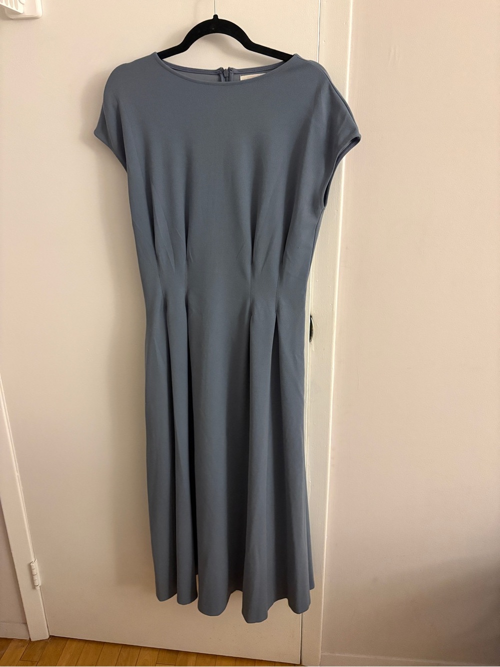 Nordstrom Rack Slate Blue Pleated Waist Knit A-Line Dress